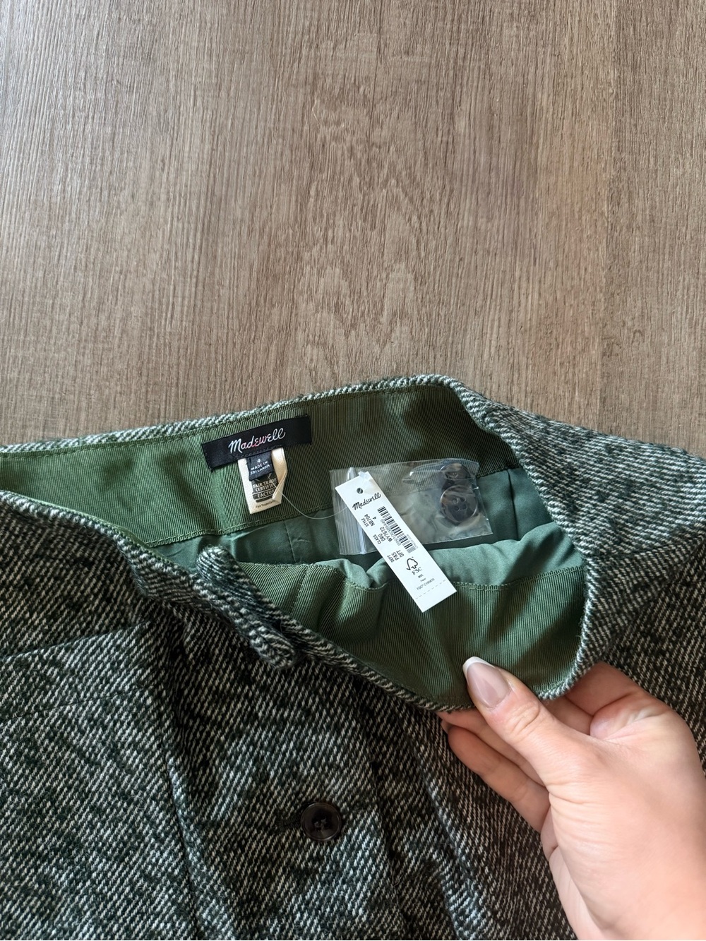 Madewell Green Tweed Button-Front Mini Skirt - Picture 2 of 3
